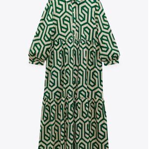 Zara Printed Midi Dress | Green | Large